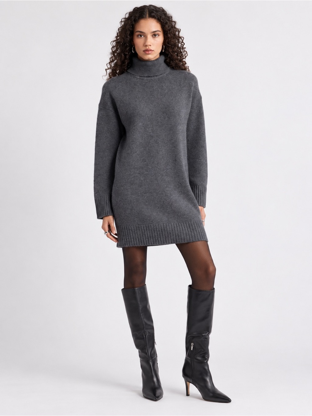NWT Antonio Melani Linds 100% Cashmere Turtleneck Sweater Dress Gray XL
